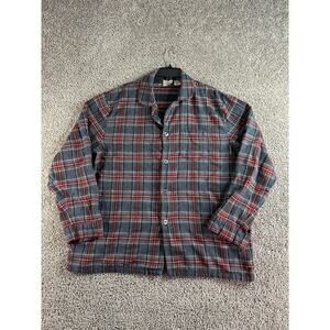 LL Bean Flannel Shirt Mens Extra Large Gray Red Scotch Plaid Pajamas Button Up